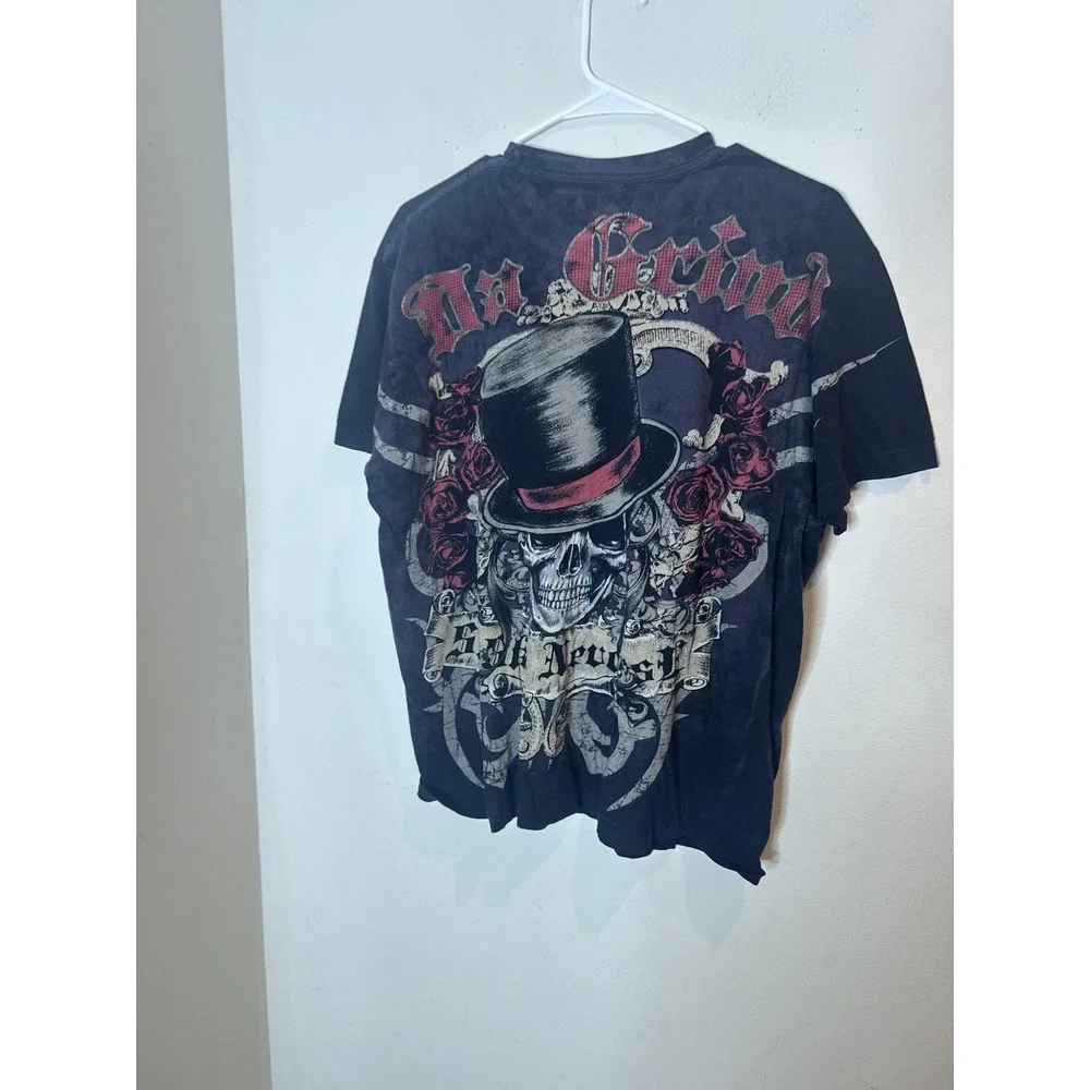 Da Grind Unlimited Shirt Mens XL Black Skull Top Hat Roses Gothic Graphic Tee